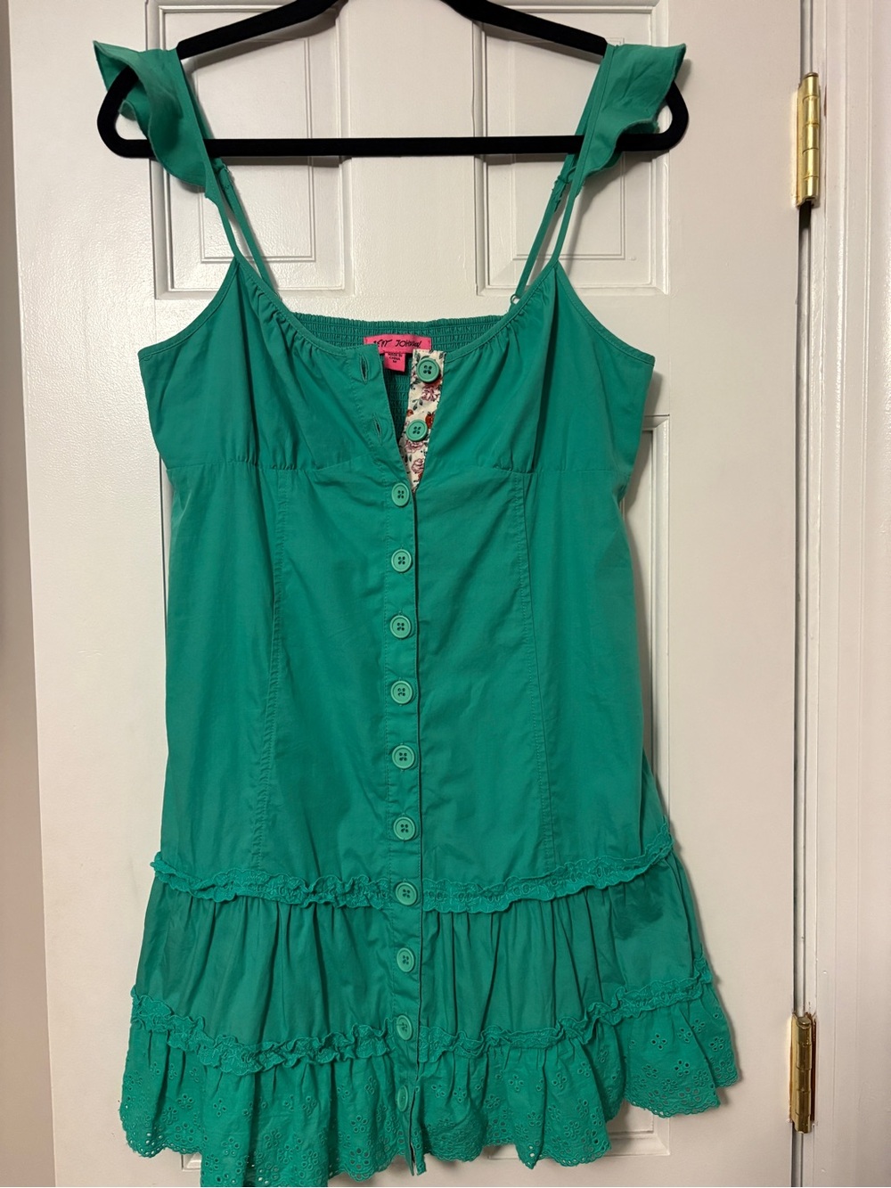 Betsey Johnson Teal Button-Front Dress with Floral Accents - Picture 1 of 3